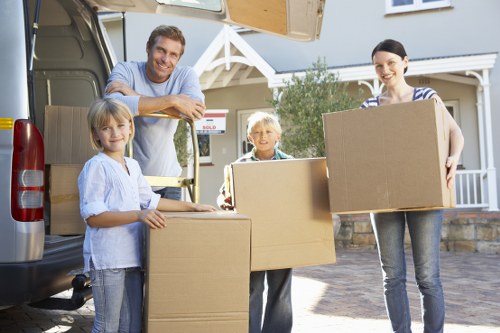 Packed boxes and furniture ready for a Cranford house move