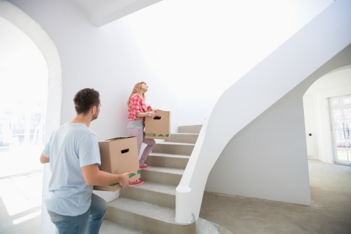 Packed boxes and furniture prepared for removals transport