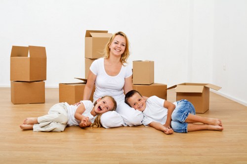 Packed boxes and furniture prepared for collection in Cranford