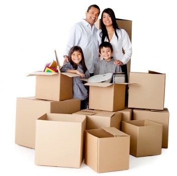 Packed boxes and furniture ready for house removals